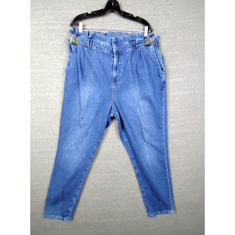 Boden Womens Jeans 18 Blue Denim Buckle Tapered Leg Paperbag Dark Academia Chic